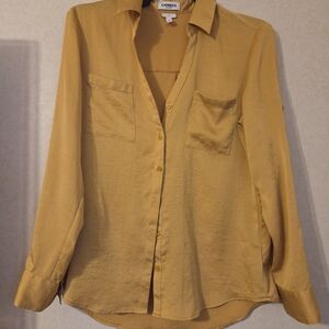 Express Women's Mustard Yellow Button-Down Shirt